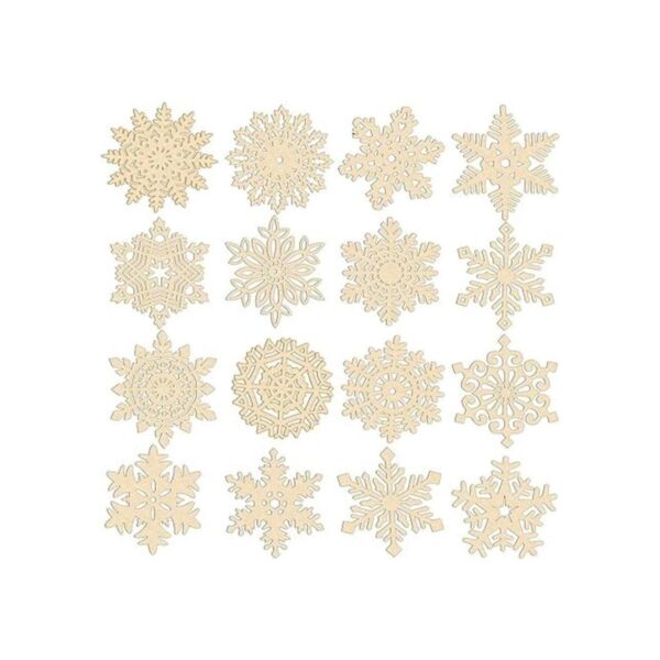 Juego de 32 adornos de copos de nieve de madera natural