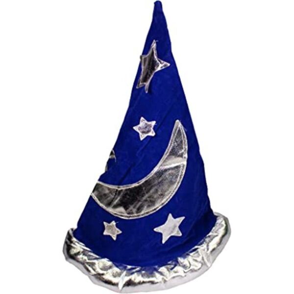 Sombrero de fiesta de mago de terciopelo azul con estrella_1