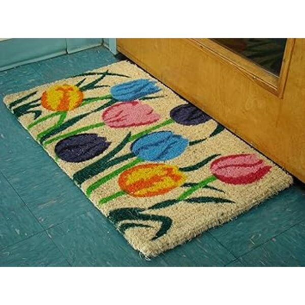 Alfombra de fibra de coco tejida con diseño de tulipanes_4