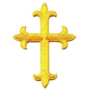 Parche bordado con diseño de flor de Lis religioso Cruz_1