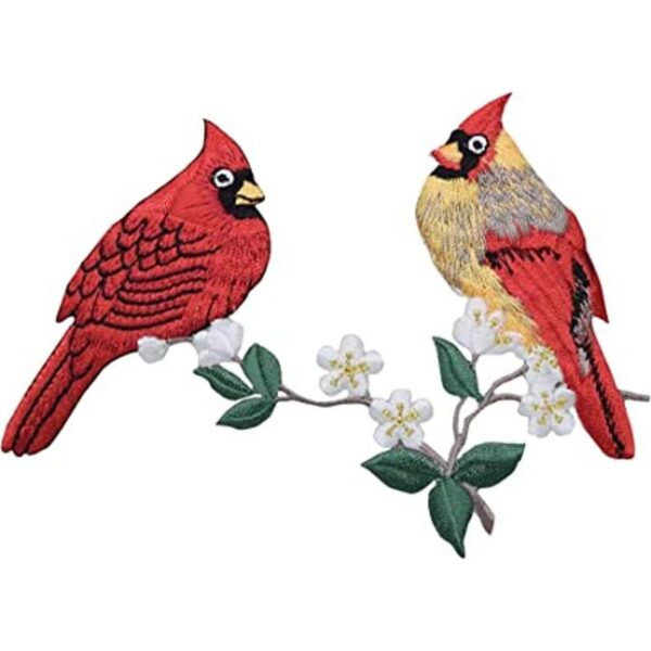 Cardinal Pareja sobre rama Aves Hierro en Applique_1
