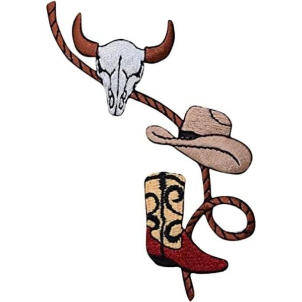 Parche bordado de cuerda con bota sombrero de vaquero y_1