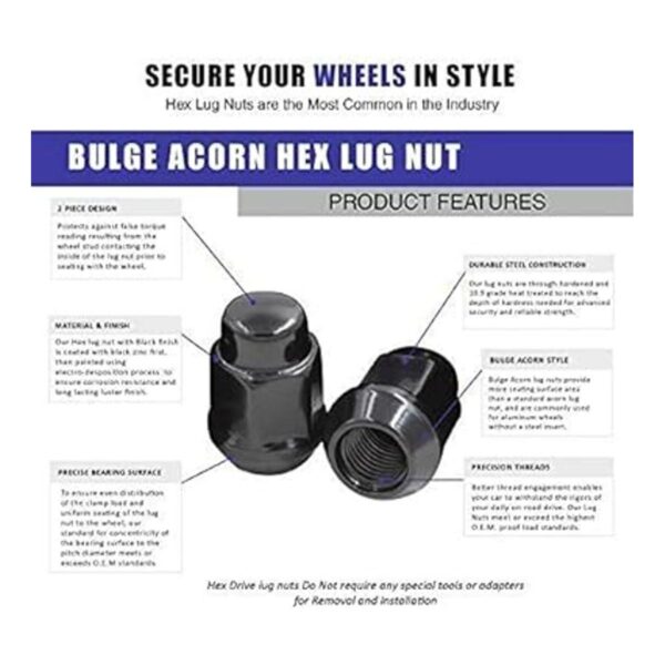 Wheel Accessories Parts Juego de 24 tuercas negras de 12 x_3