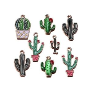50 colgantes de cactus de esmalte de oro para hacer joyas