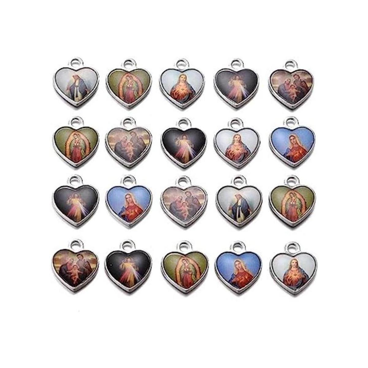 50 abalorios de corazón esmaltados con medalla milagrosa