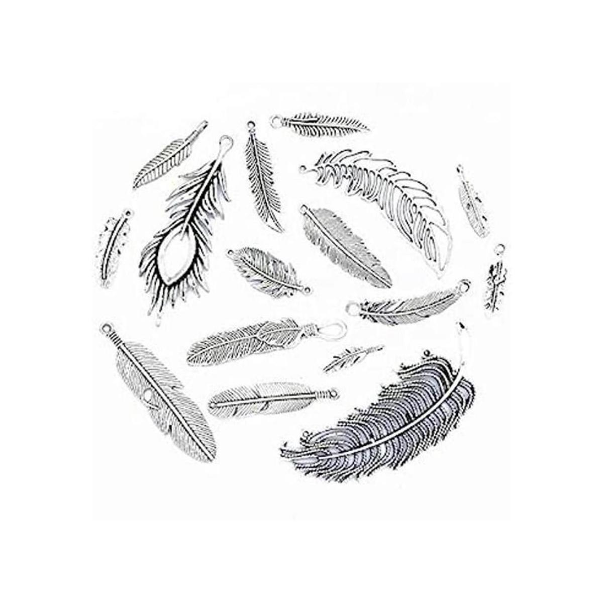 Weyoo 16 colgantes de plumas de plata antigua para
