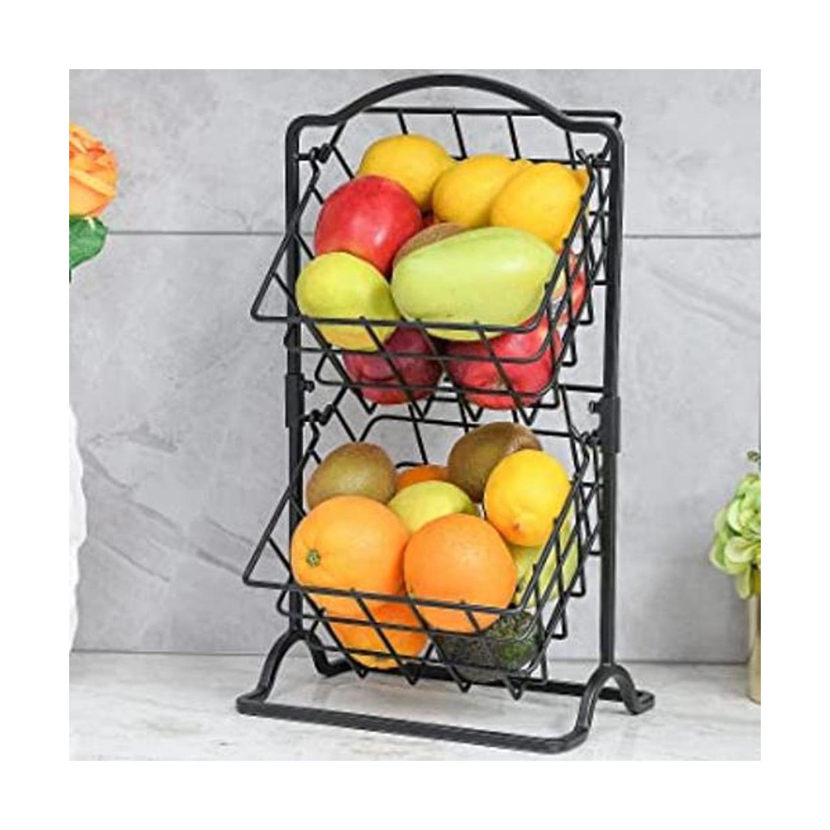 Wetheny Cesta de frutas de 2 niveles para encimera de