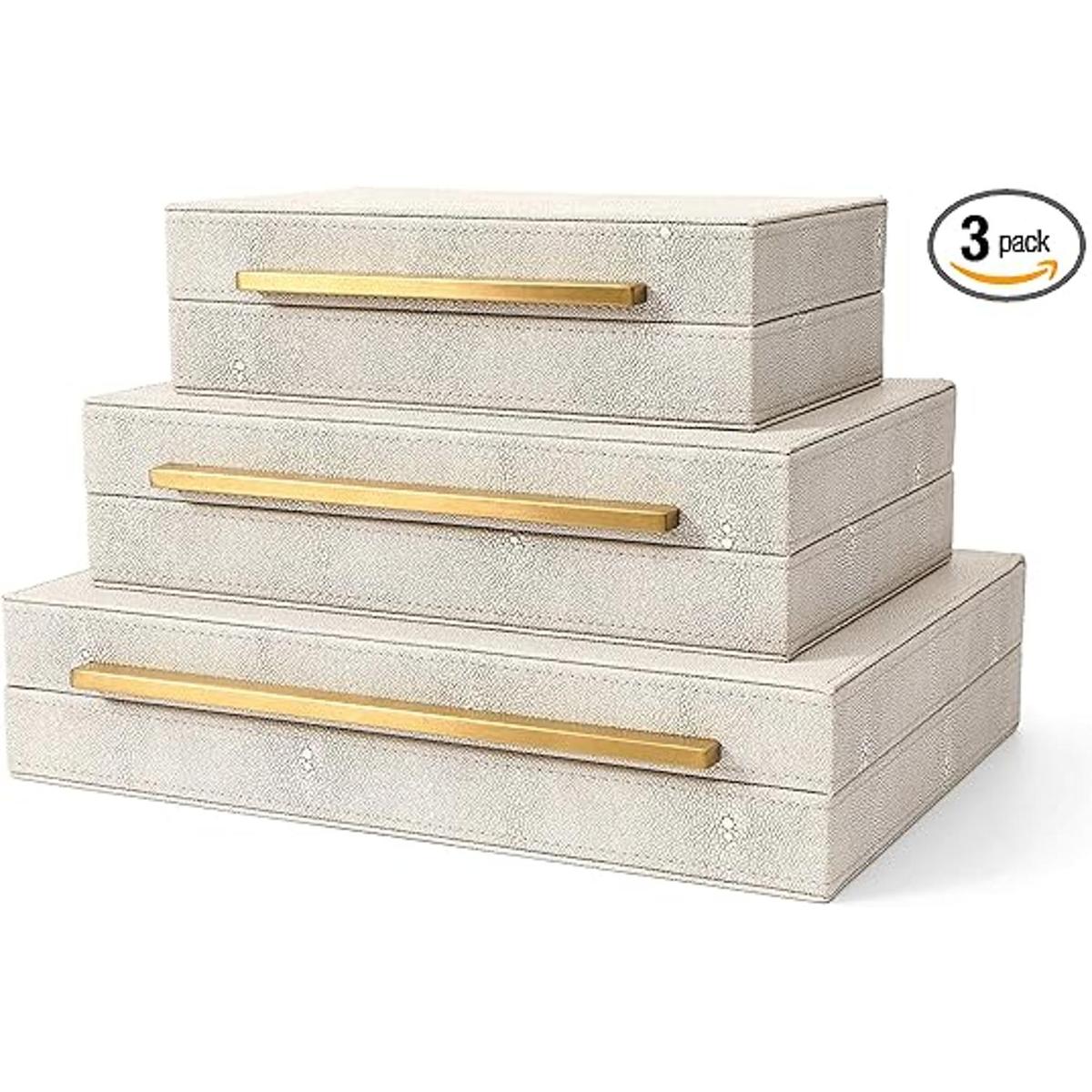 Kingflux Juego de 3 cajas de almacenamiento de piel