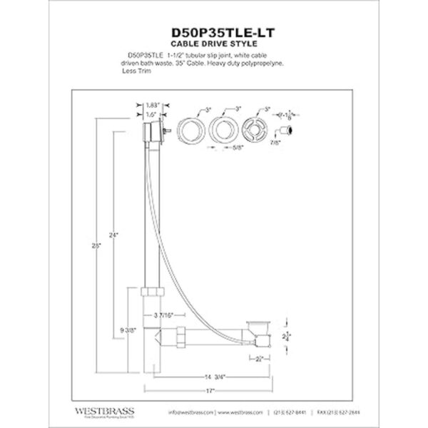 Westbrass d50p35tle Tubular 35 en. Cable Drive desage de_2