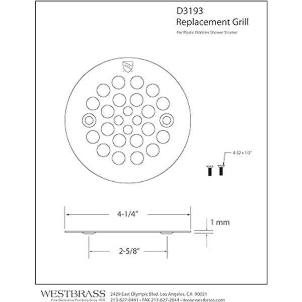 Westbrass D319320 Tapa de drenaje de rejilla de latón de_2