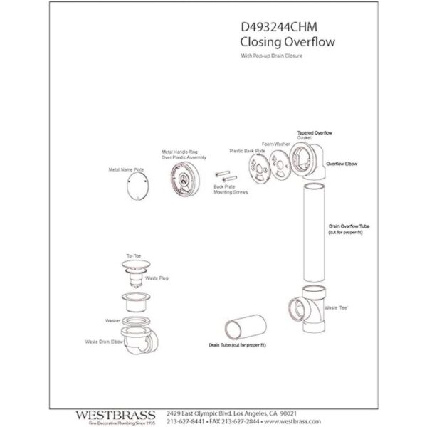 Westbrass SCH. 40 PVC tina residuos cierre rebosadero