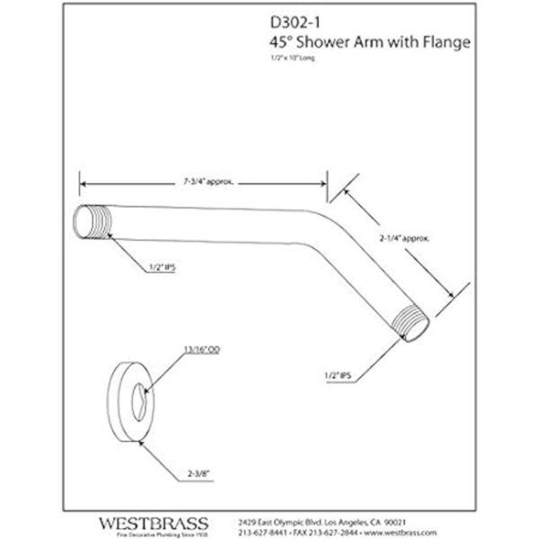 Westbrass Brazo de ducha IPS de 0.5 in x 10 pulgadas con_2