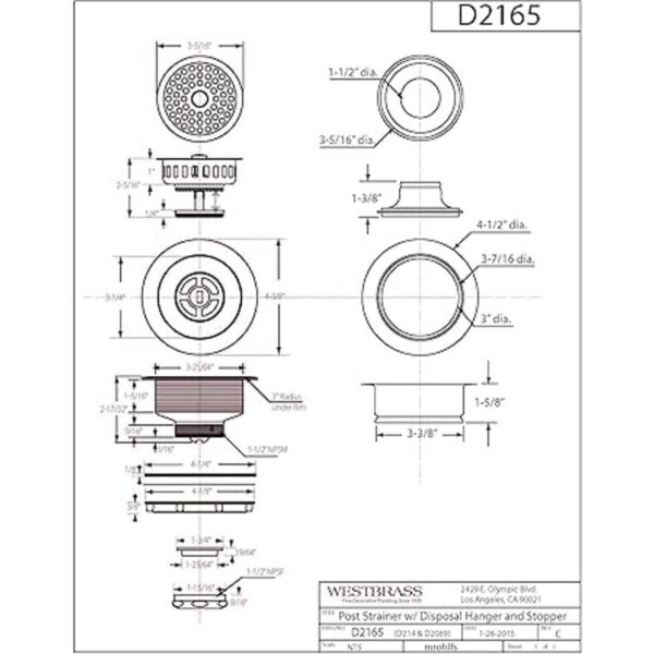 Westbrass D216507 Colador de cesta de cocina grande estilo_2