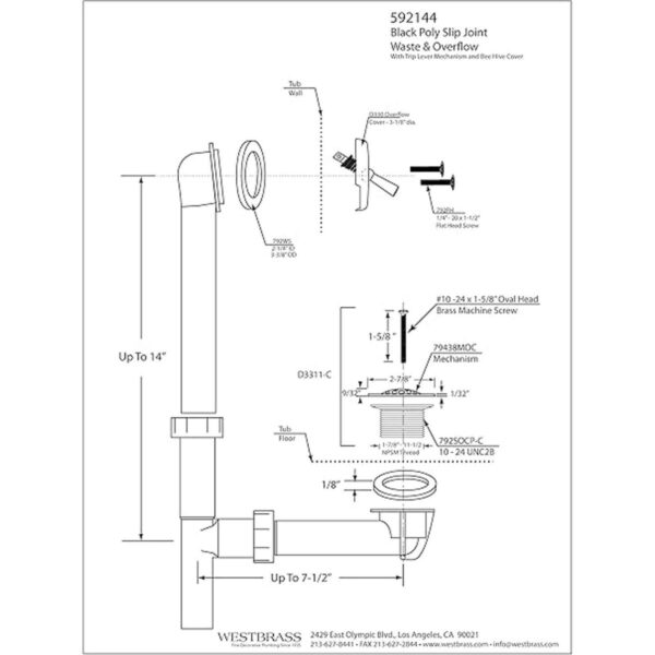 Westbrass 59214462 Kit de drenaje tubular de baño con