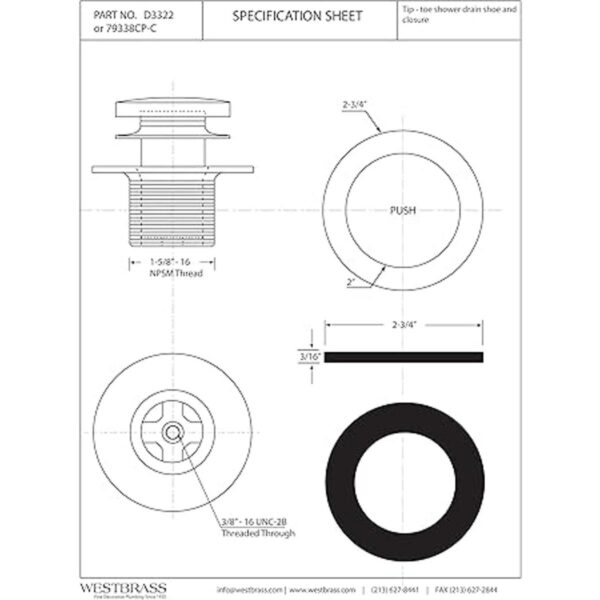 Westbrass D3323 1 38 Tip Toe baño Drain_2
