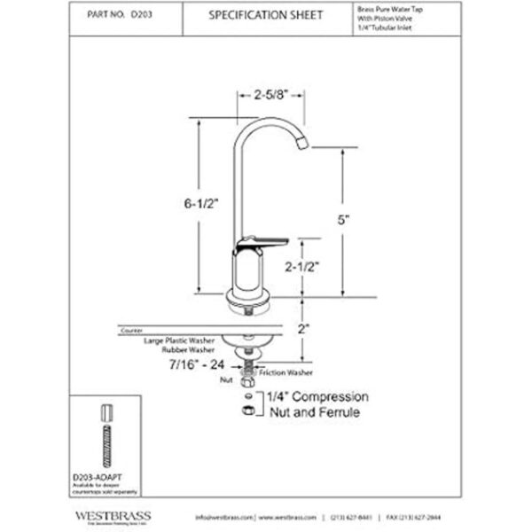 Westbrass D203NL26 Grifo dispensador de agua fría pura_2