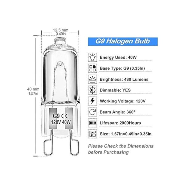 Bombillas halógenas G9 de 2 pines 120 V 40 W regulables_4
