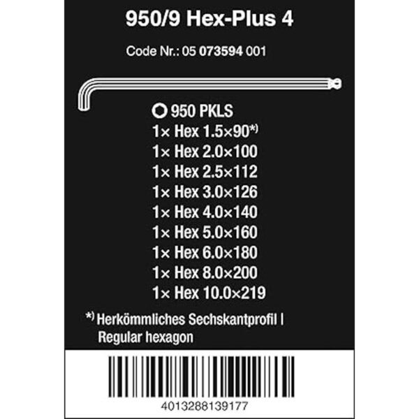 Wera 4013288139177 05073594001 950 Pkls9 Sm Sb LKey Set