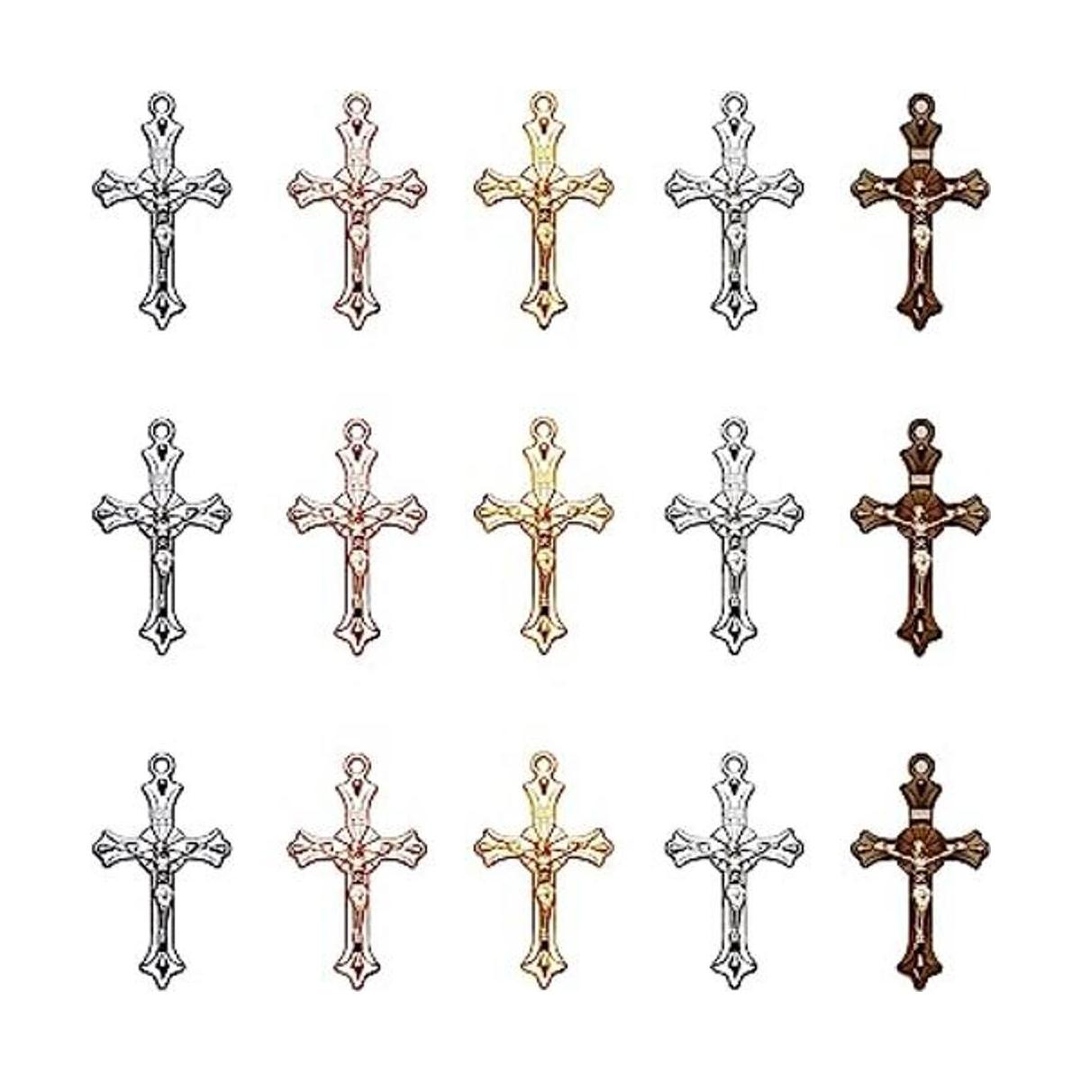 60 dijes de cruz de Jesús de aleación surtida abalorios