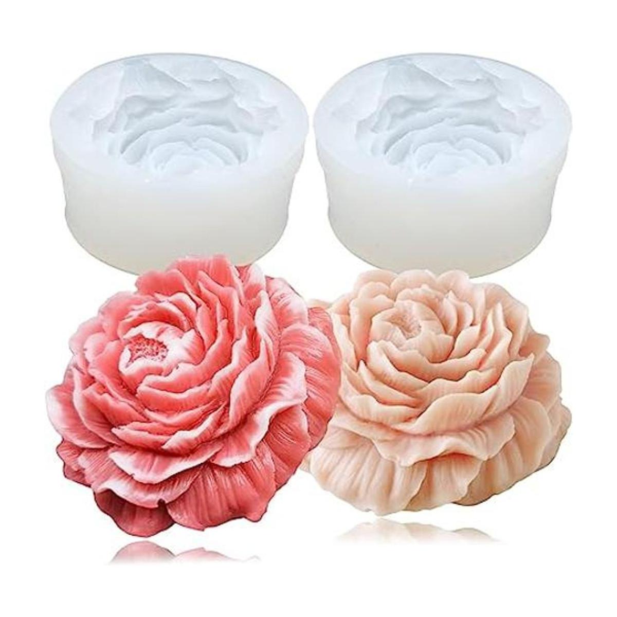 2 moldes de silicona para jabón de flor de peonía moldes