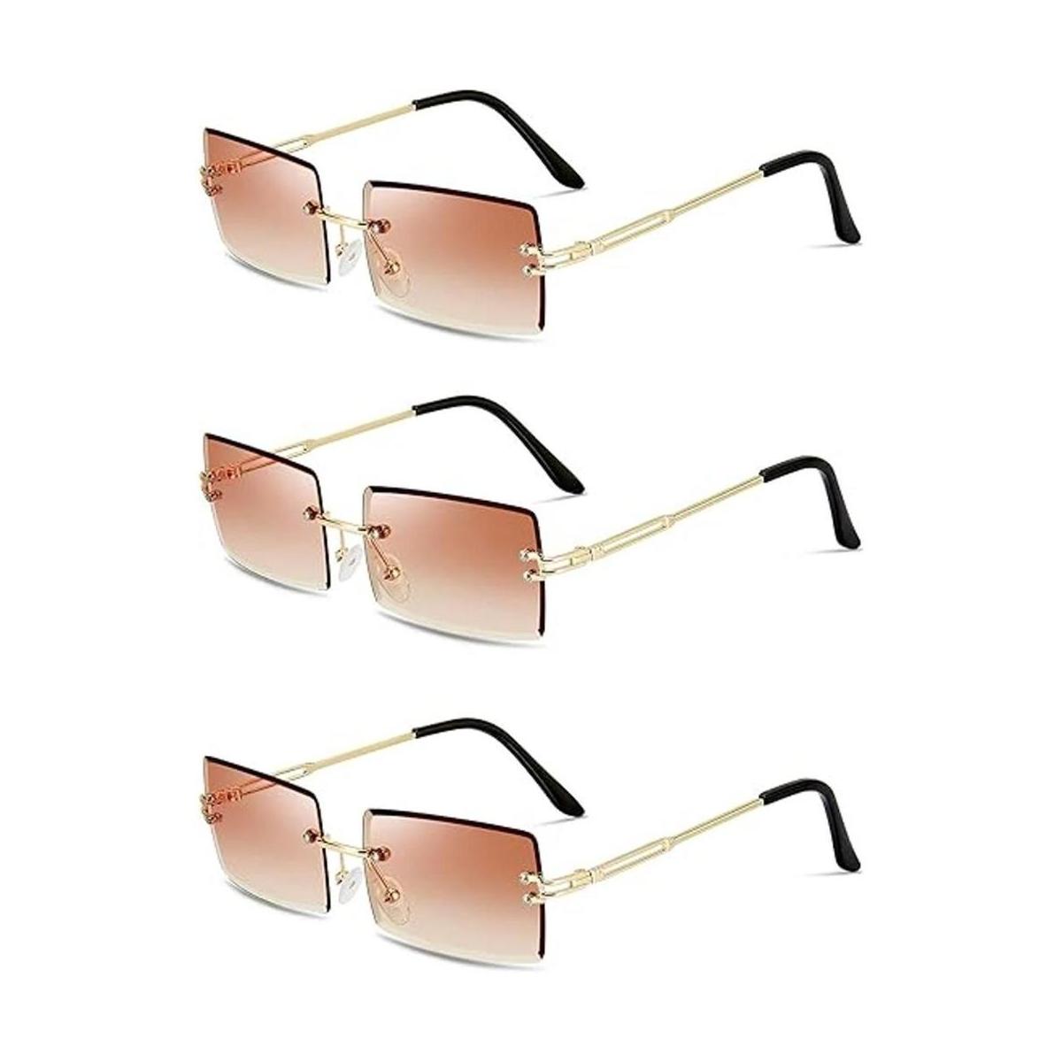 3 pares de gafas de sol rectangulares sin montura teñidas
