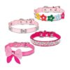 4 collares de perro rosados con tachuelas y perlas de