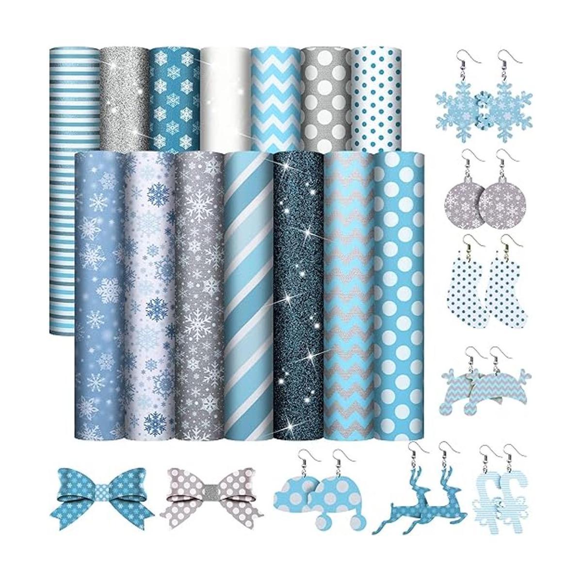 14 hojas de cuero de invierno de Navidad tela de piel