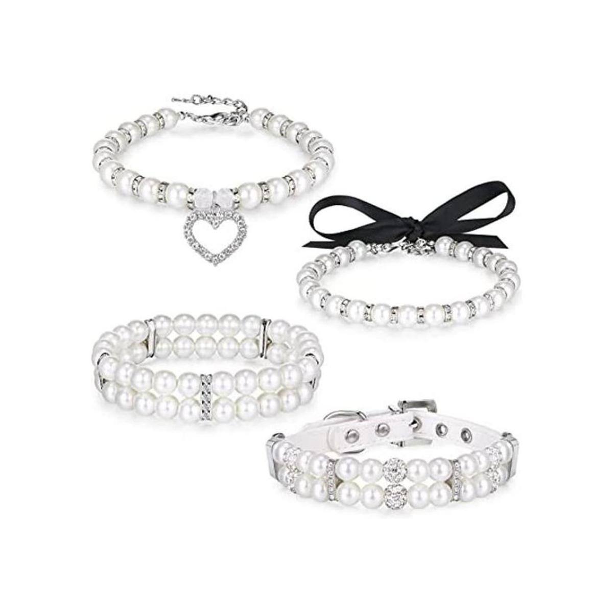 Juego de 4 collares de perlas de perro collar de perlas