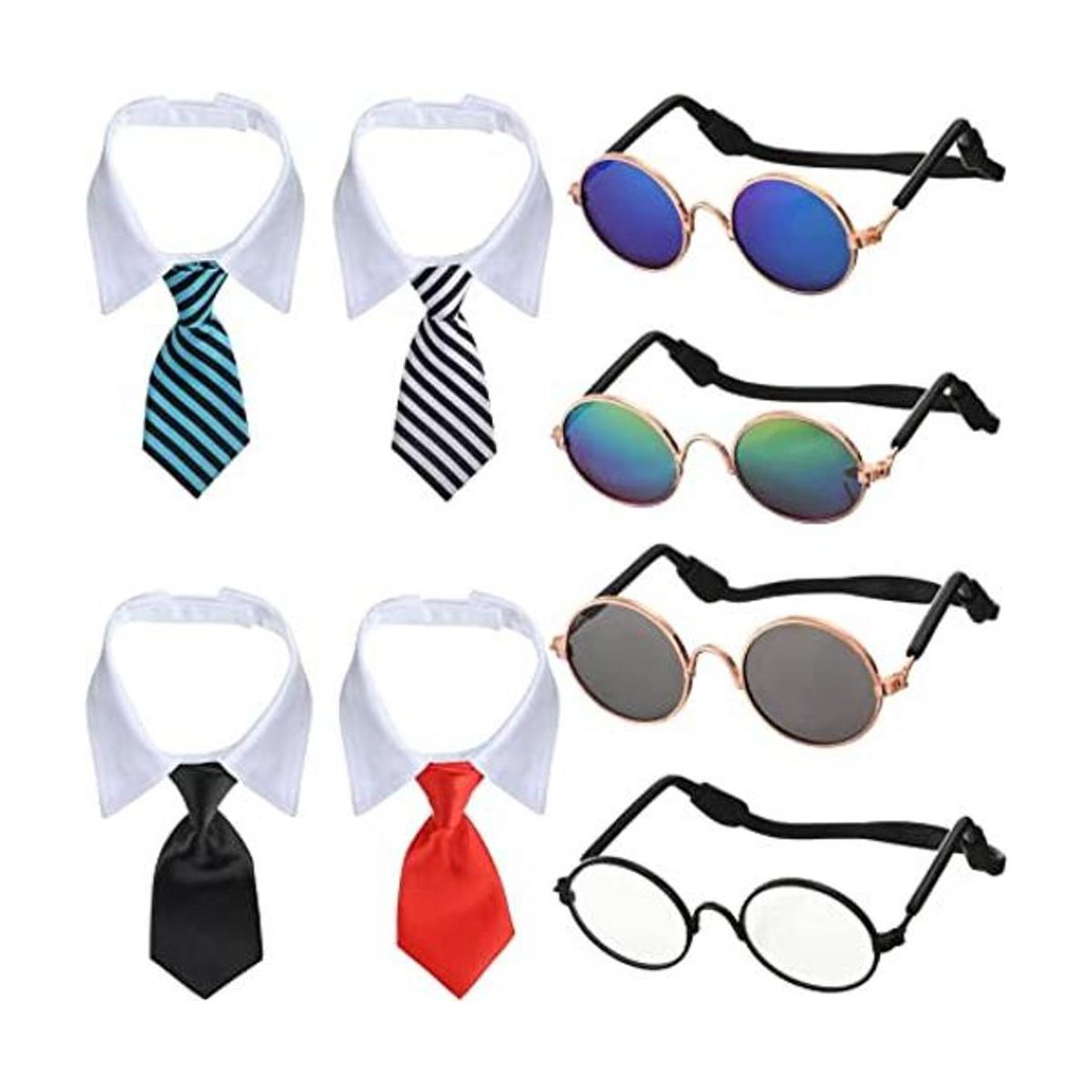4 corbatas para el cuello de perro y 4 lentes de sol para