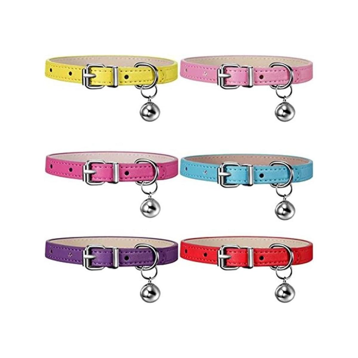 6 collares de cuero para mascotas con campana suaves y
