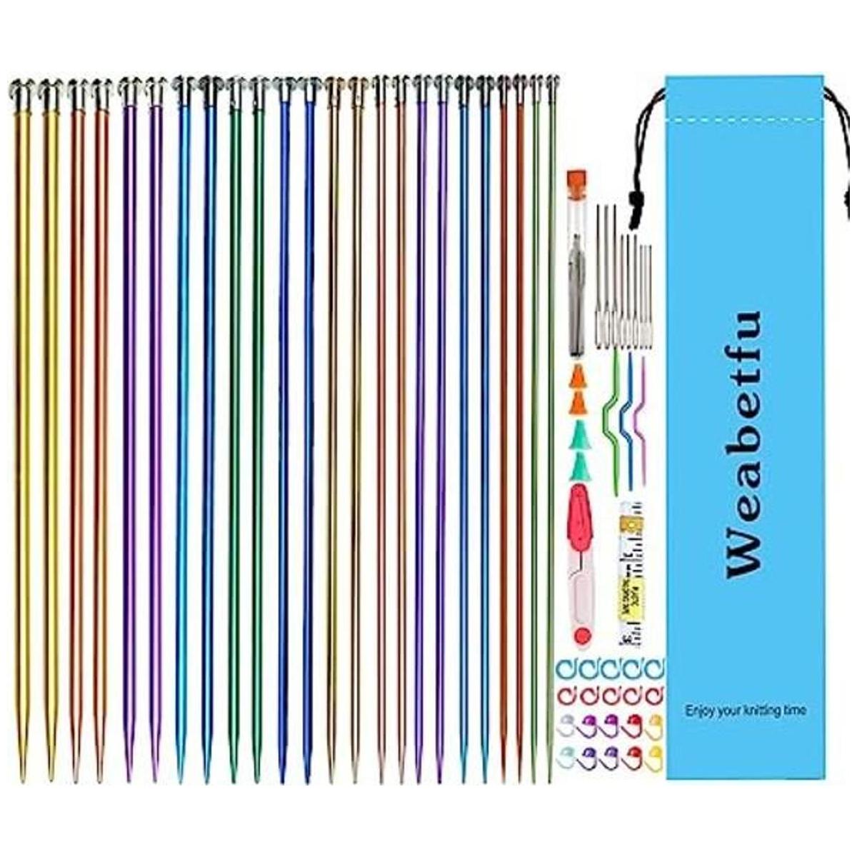 Weabetfu Juego de 63 agujas de tejer de metal de aluminio