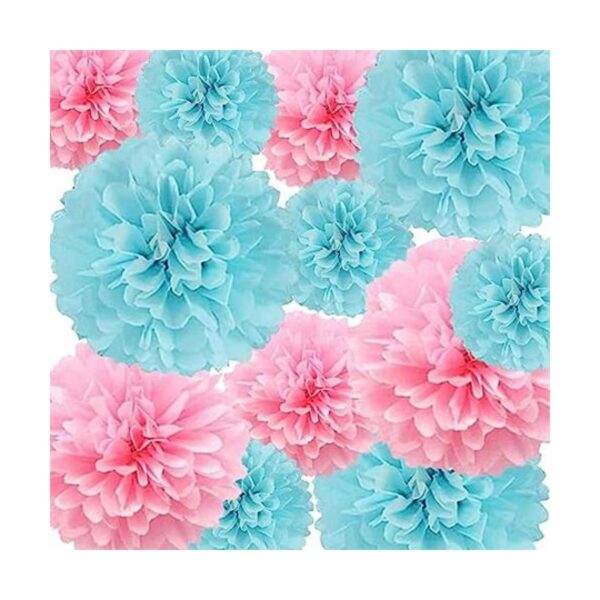 Pompones de papel de seda flores de papel rosa y azul 12_1