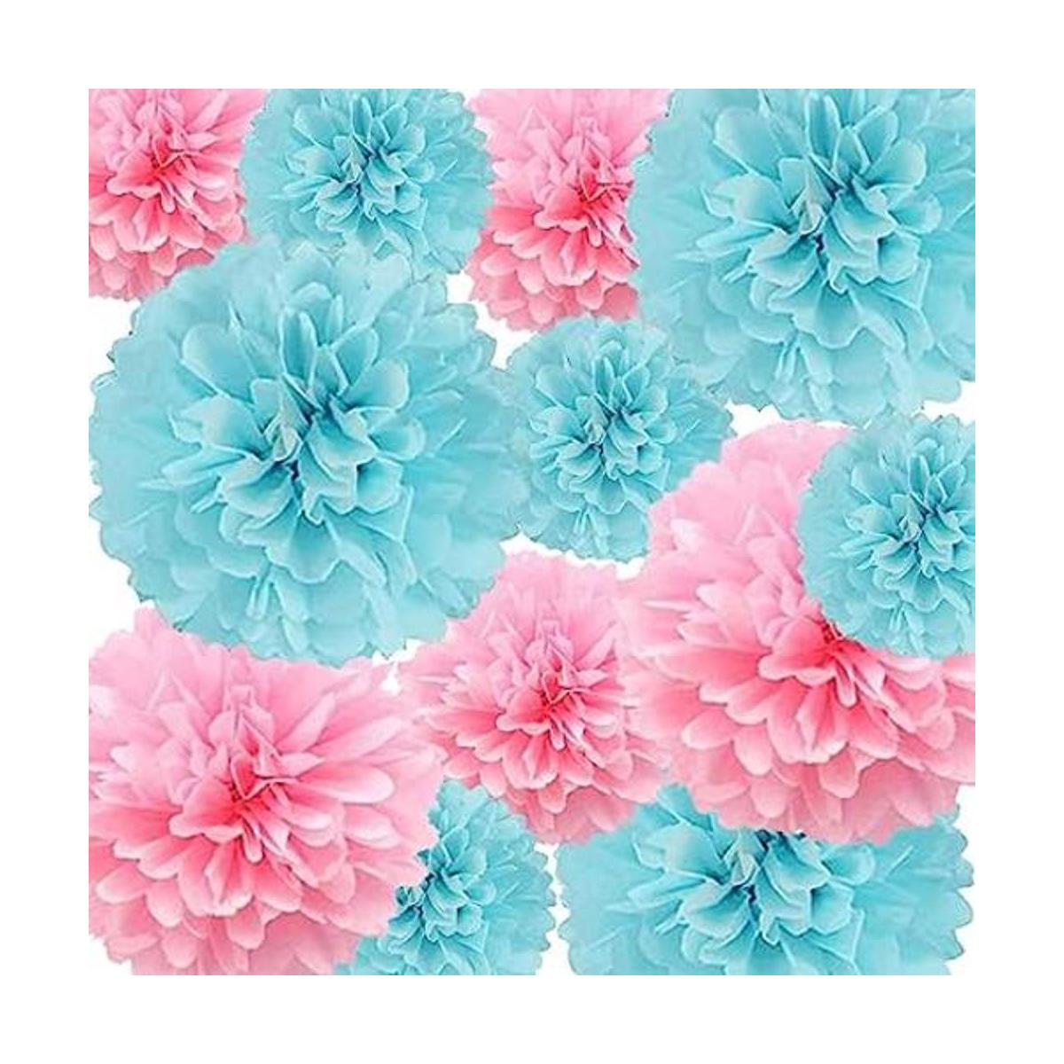 Pompones de papel de seda flores de papel rosa y azul 12