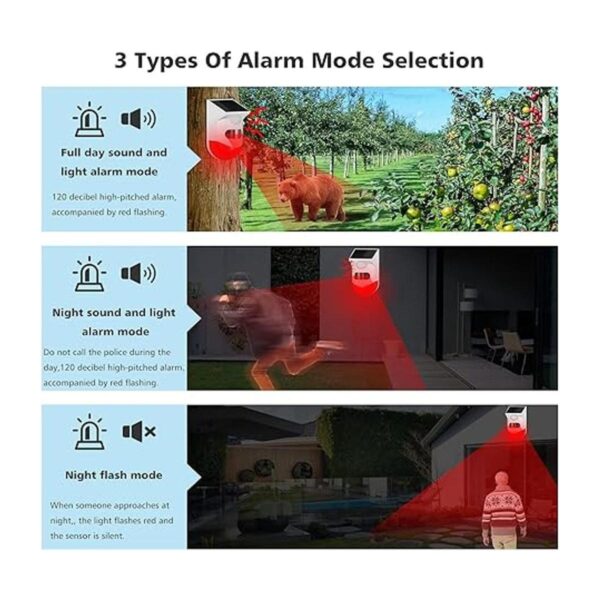 Alarma solar de sonido y luz estroboscópica con detector_5