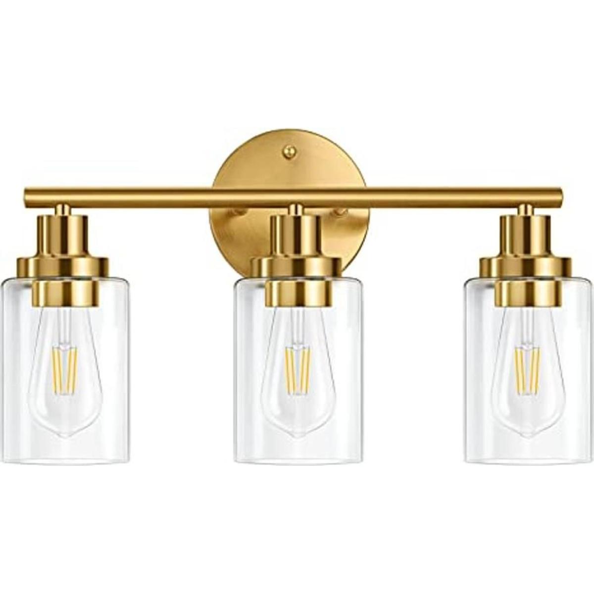 Watyo Lámparas de baño doradas para tocador de 3 luces
