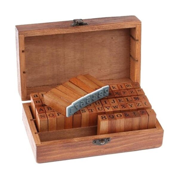 Juego de 70 sellos de goma de madera con números y letras