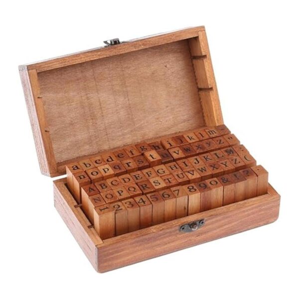 Juego de 70 sellos de goma de madera con números y letras