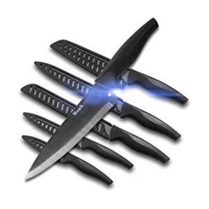 Wanbasion Juego de cuchillos de acero inoxidable negro_1