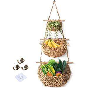 Cesta de frutas colgante hecha a mano de yute de 3