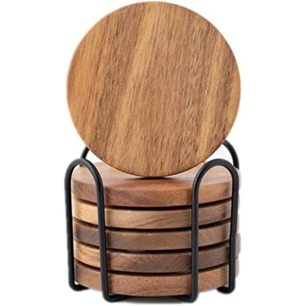 Posavasos de madera para bebidas con soporte juego de 6_1