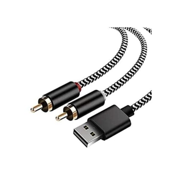 Cable auxiliar de audio USB a 2 machos RCA para PC estéreo_1