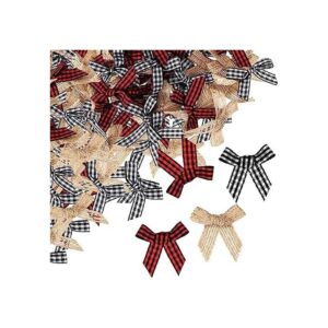 60 piezas de lazos de arpillera a cuadros de Navidad