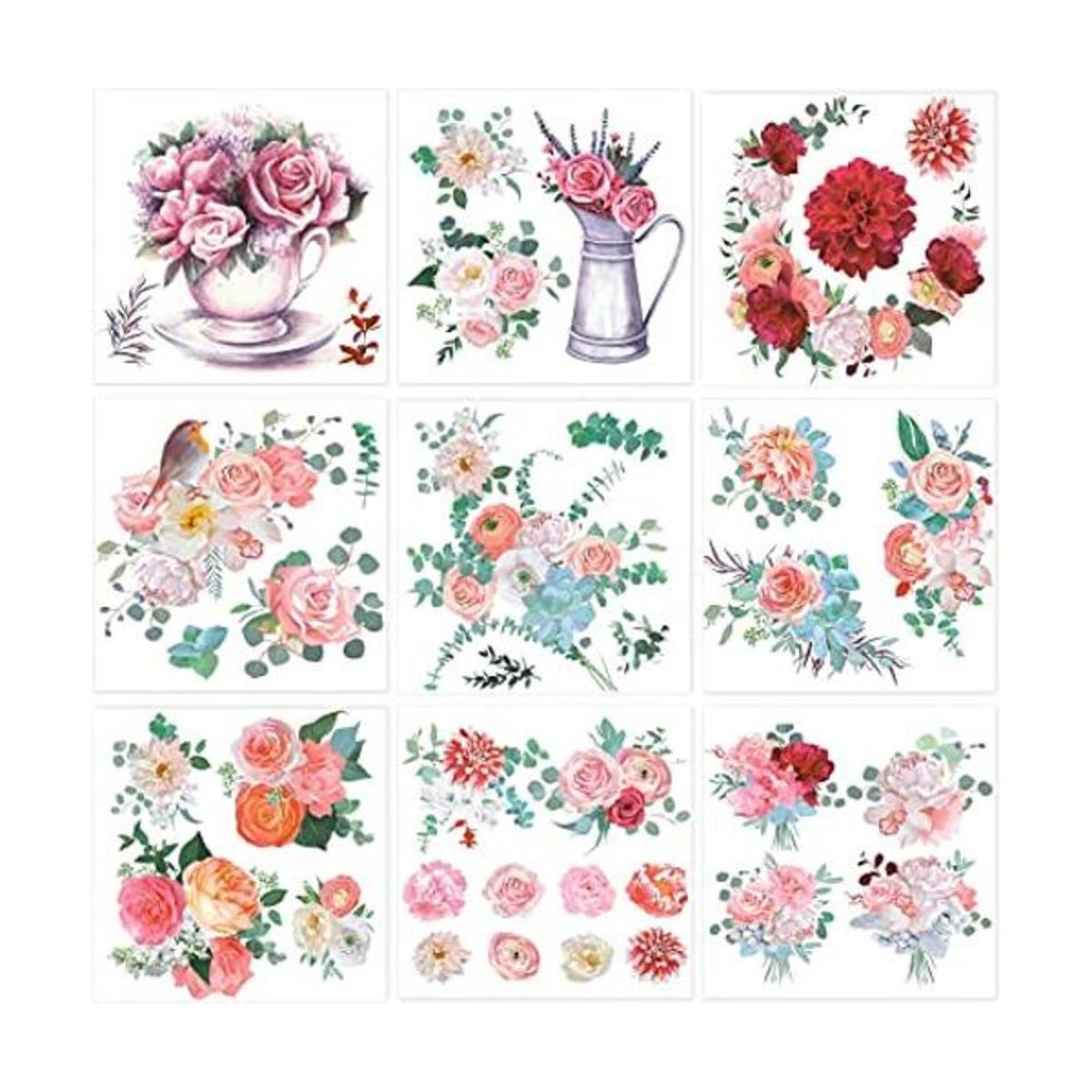 WILLBOND 9 hojas de calcomanías de transferencia de rosas