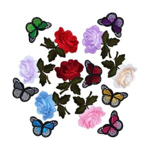 14 piezas bordado rosa flor mariposa hierro en apliques