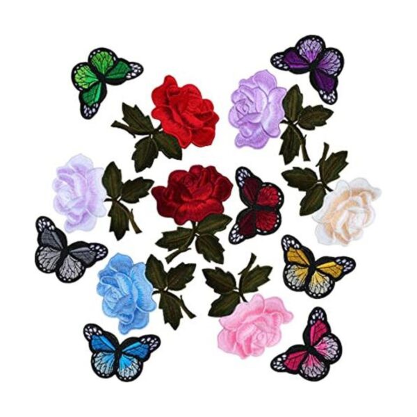 14 piezas bordado rosa flor mariposa hierro en apliques