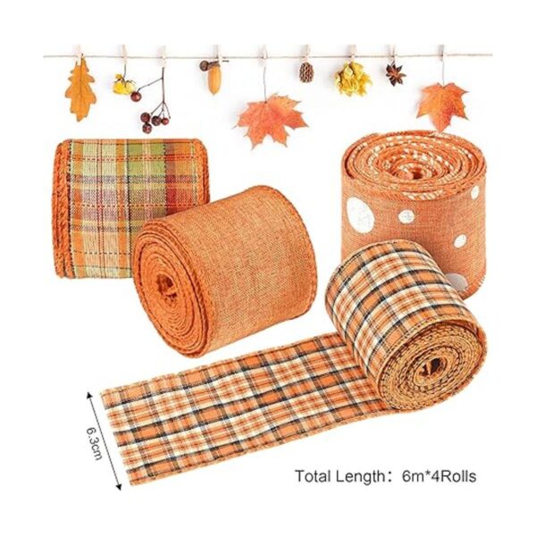 4 rollos de cinta de arpillera de tartán de otoño de