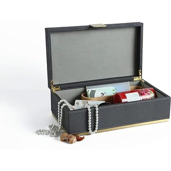 Joyero de cuero Shagreen gris oscuro sintético_2