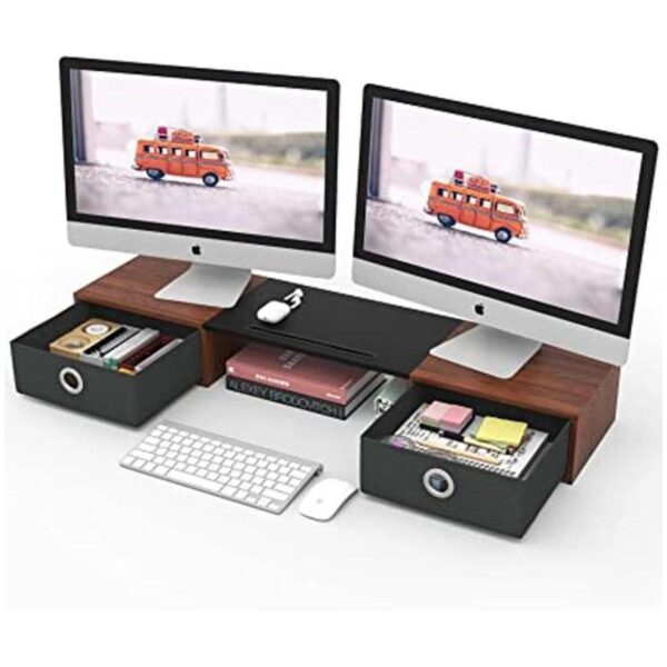 WESTREE Soporte elevador de doble monitor con dos cajones_1