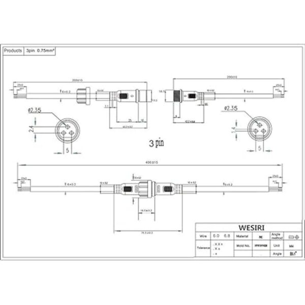 WESIRI 5 pares 3pin negro conector eléctrico LED conector_4