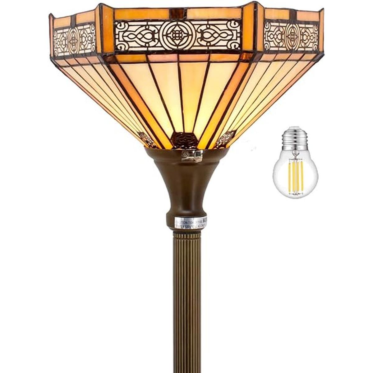 WERFACTORY Tiffany Lámpara de pie hexagonal amarilla para